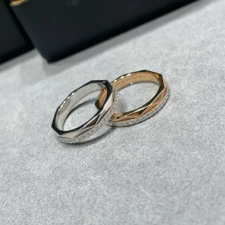 Silver Gold Faceted Geometric Band Pavé Diamond Edge Ring