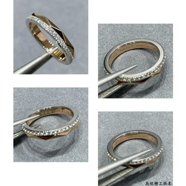 Silver Gold Faceted Geometric Band Pavé Diamond Edge Ring 2