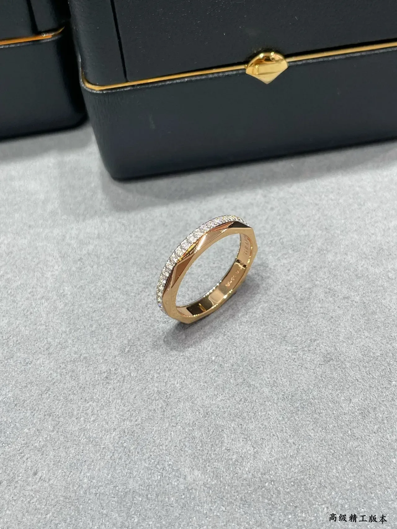 Silver Gold Faceted Geometric Band Pavé Diamond Edge Ring 3