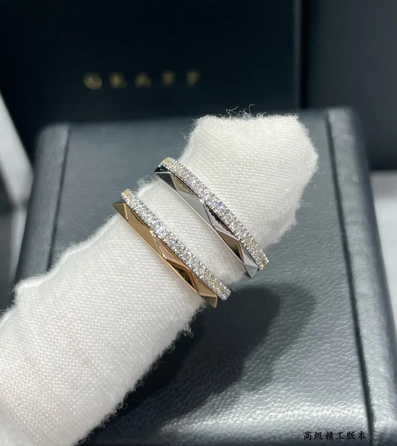 Silver Gold Faceted Geometric Band Pavé Diamond Edge Ring 5