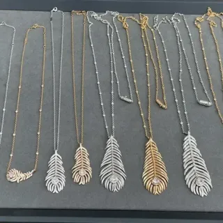 قلادة فضية ذهبية مع عليقة ريشية pave حجارة