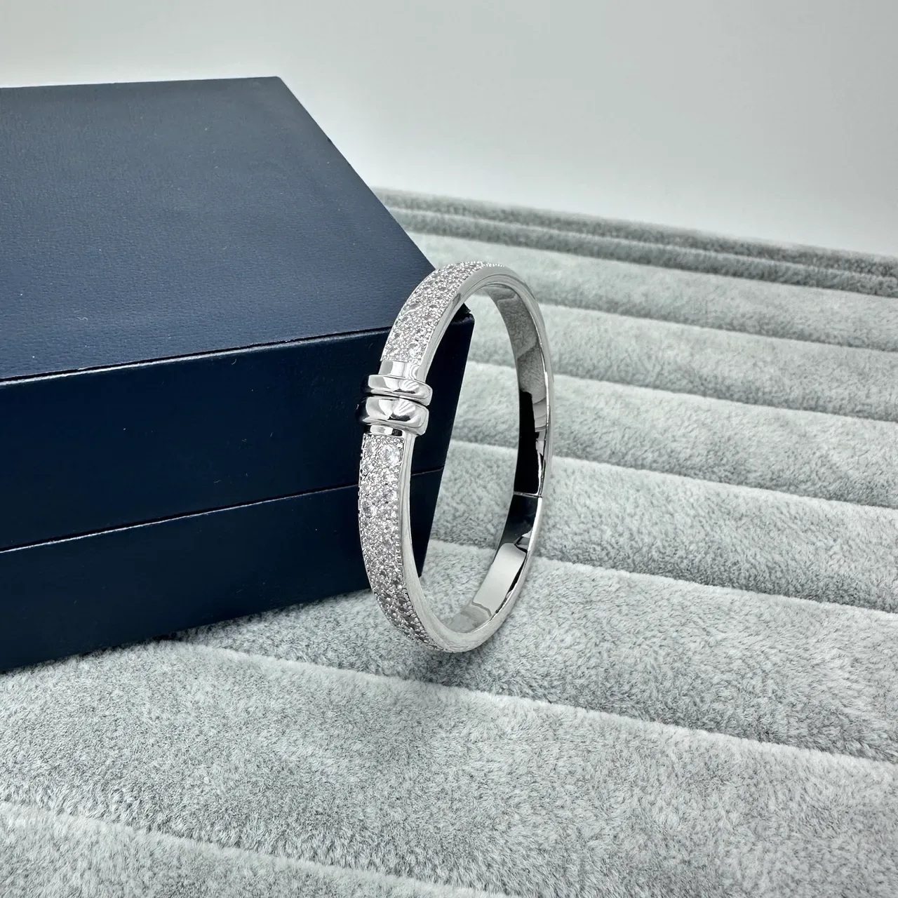 Silver Gold Pavé Crystal-Encrusted Hinged Bangle Bracelet 5