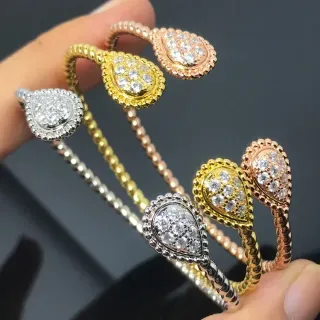 Silver Gold Teardrop Pavé Head Coiled Rope-Style Band Ring