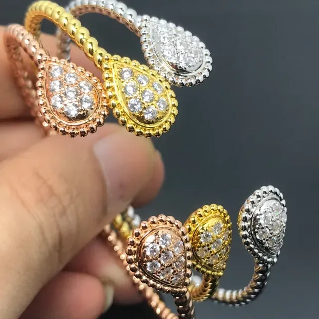 Silver Gold Teardrop Pavé Head Coiled Rope-Style Band Ring 2