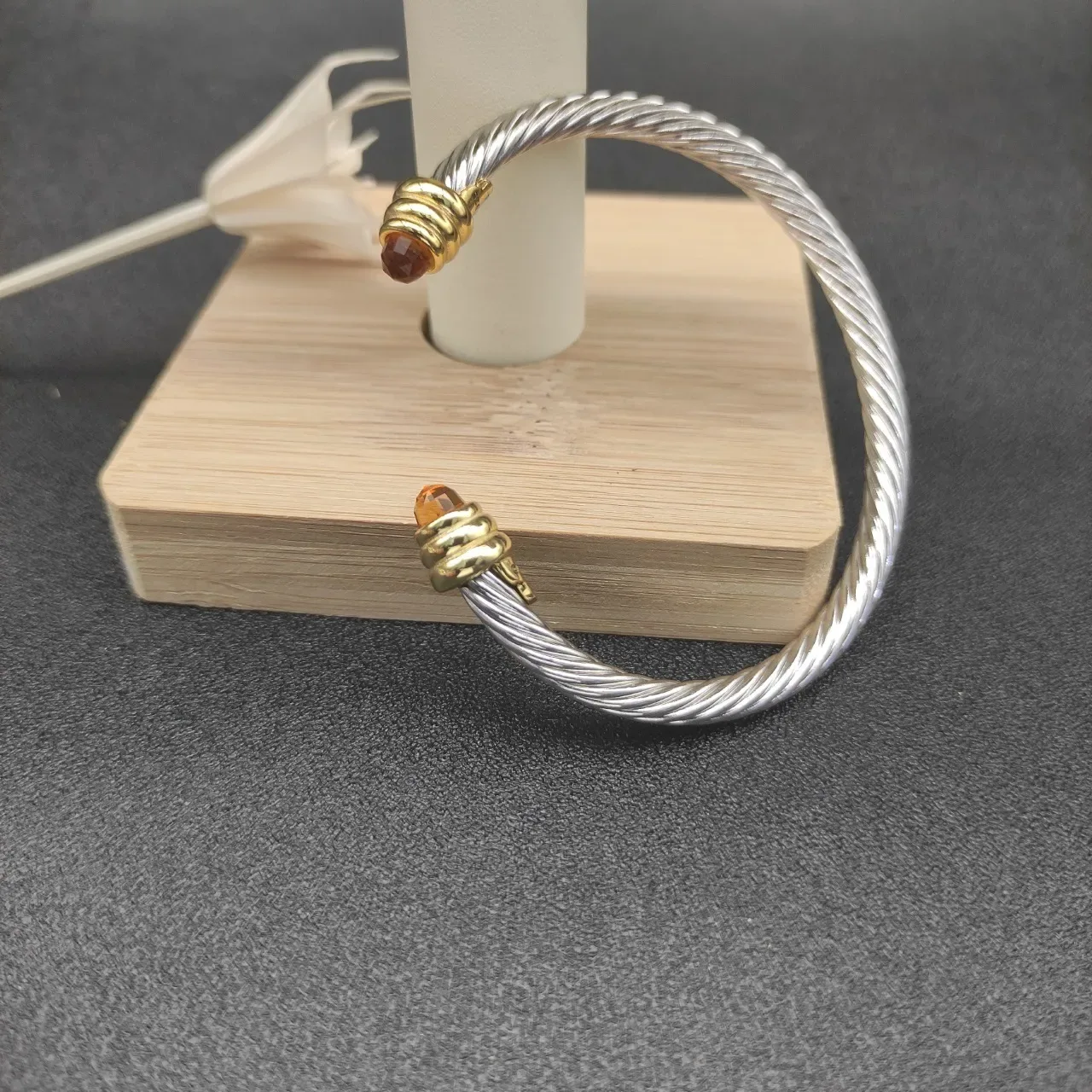 Silver Gold Twisted Cable Two-Tone Metal Bracelet 6