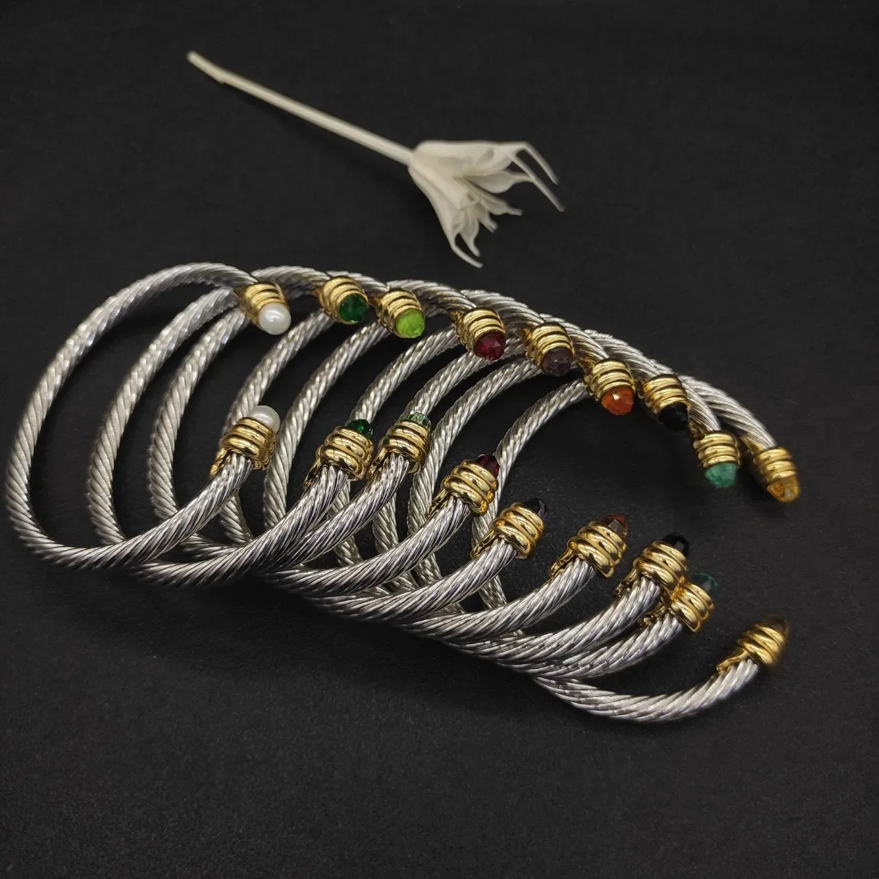 Silver Gold Twisted Cable Two-Tone Metal Bracelet 7