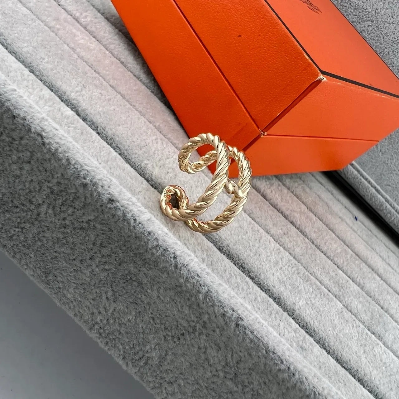 Silver Gold Twisted Rope Texture Open Adjustable Band Ring 3