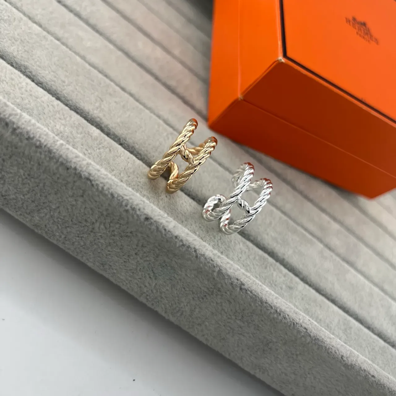 Silver Gold Twisted Rope Texture Open Adjustable Band Ring 6