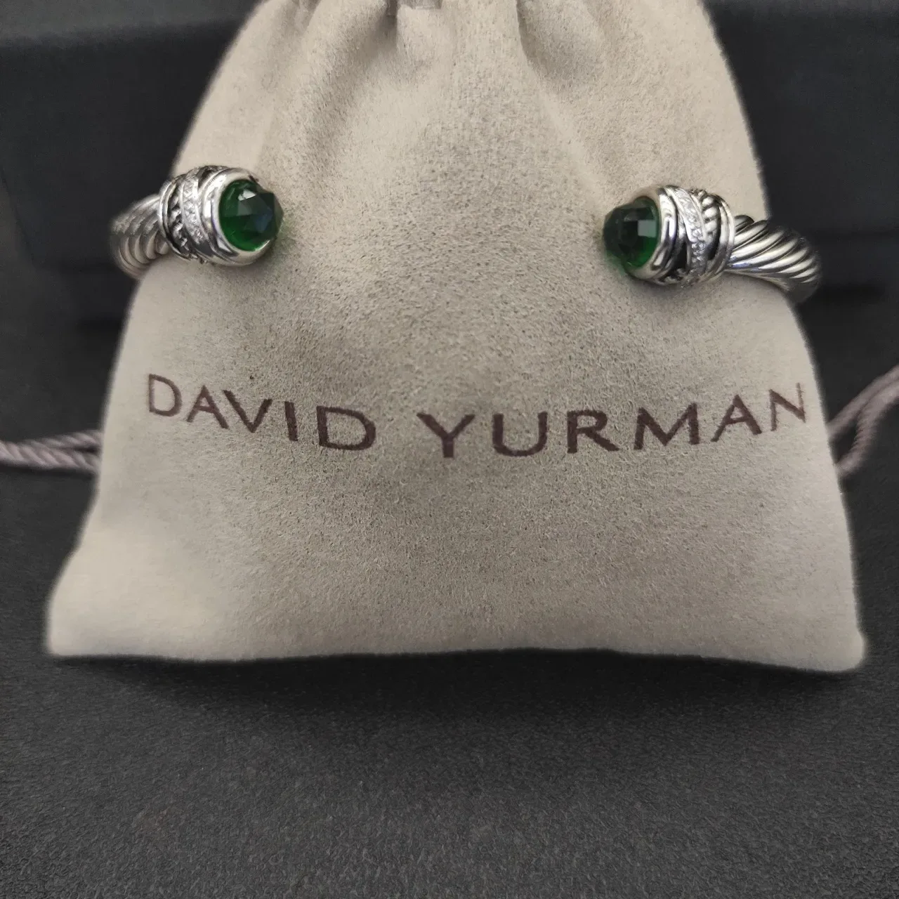 Silver Green Twisted Rope Cable Cuff-Style Bracelet 7