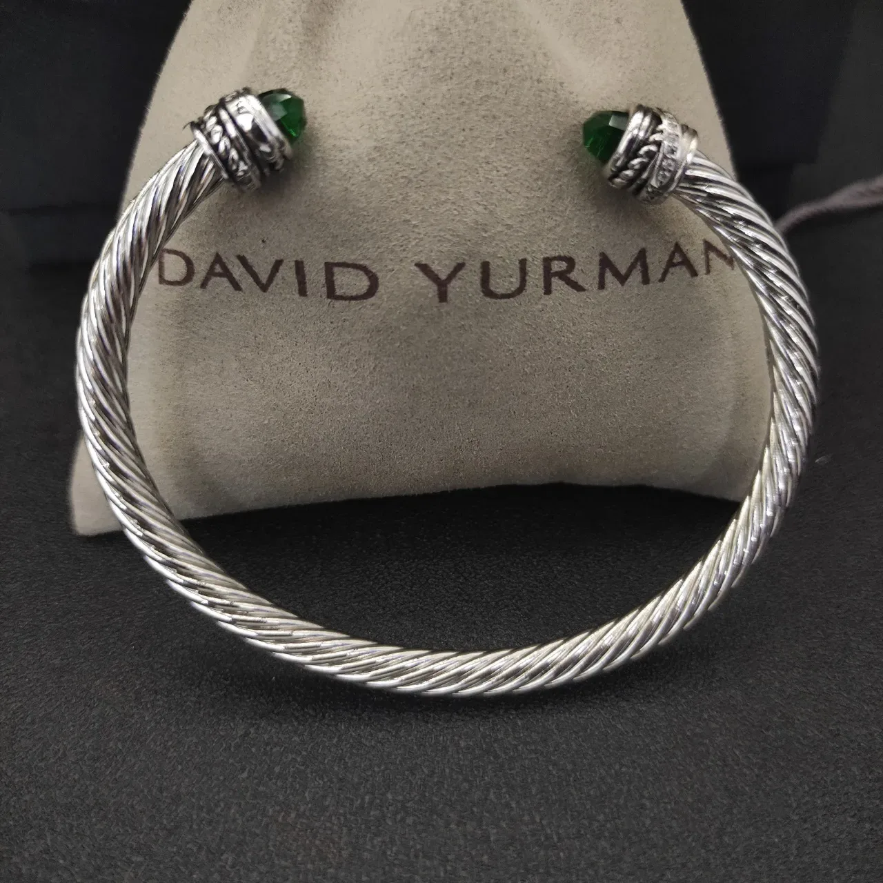 Silver Green Twisted Rope Cable Cuff-Style Bracelet 8
