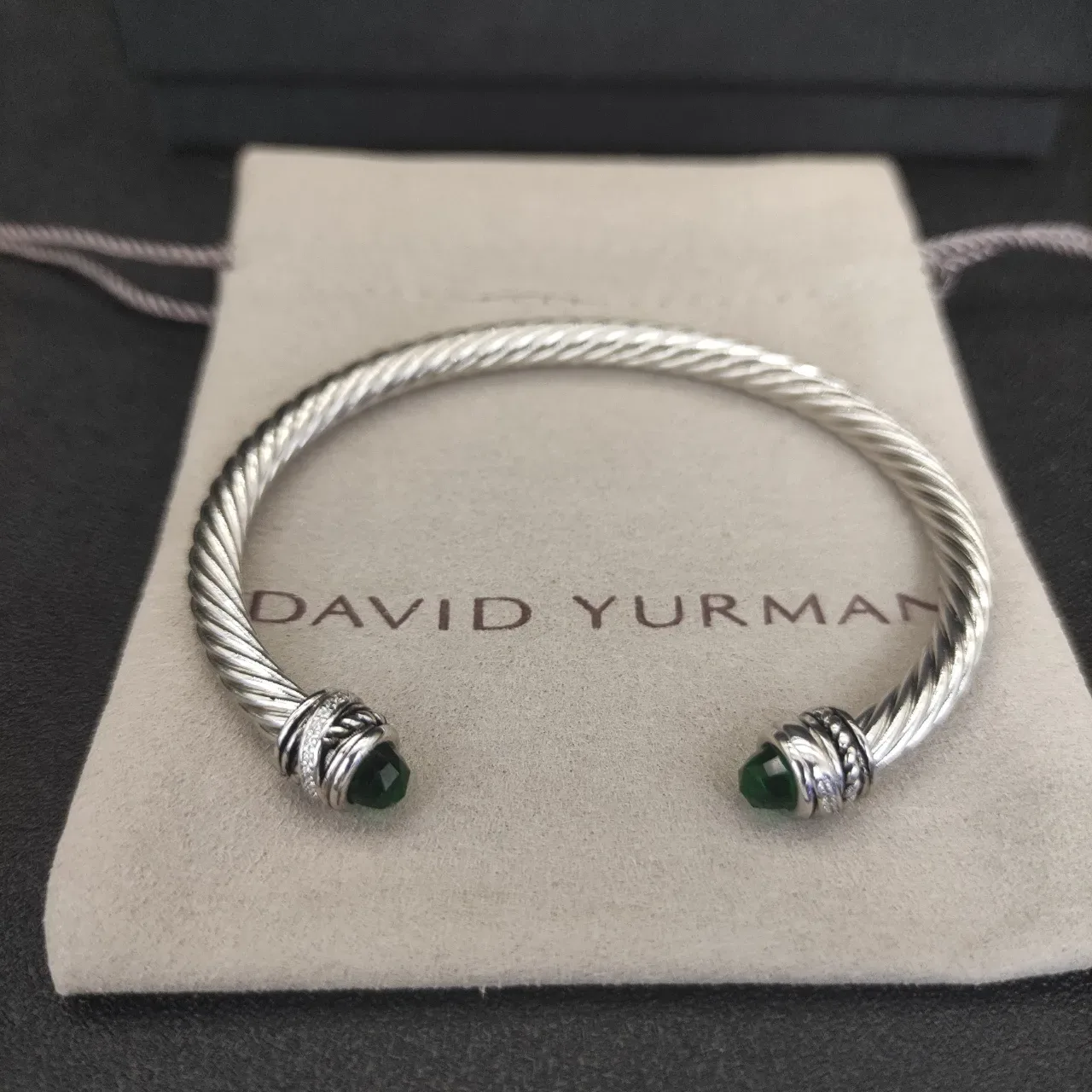 Silver Green Twisted Rope Cable Cuff-Style Bracelet 9