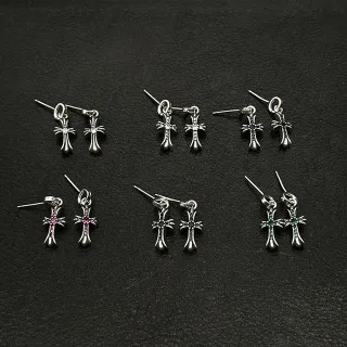 Silver Multicolor Cross-Shaped Pavé-Set Gemstones Earrings
