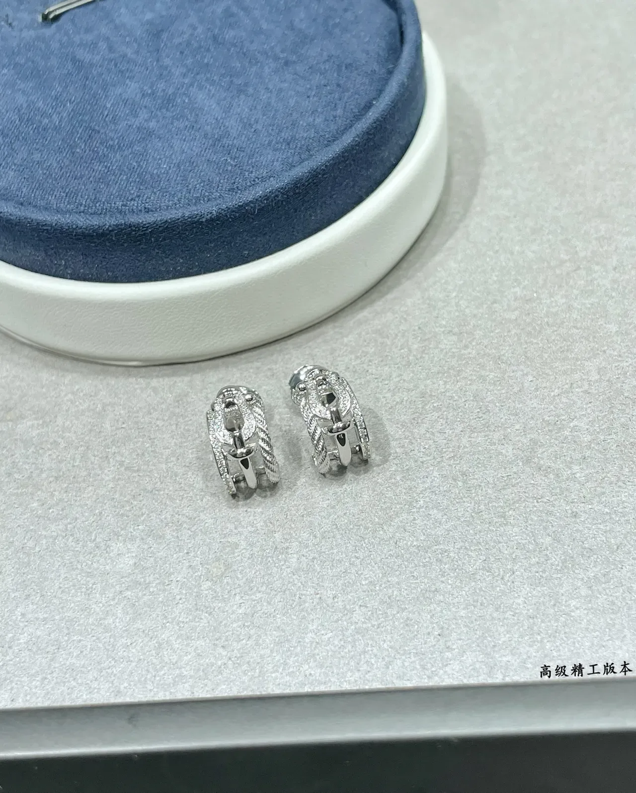 Silver Navy Pavé-Set Openwork Earrings 4