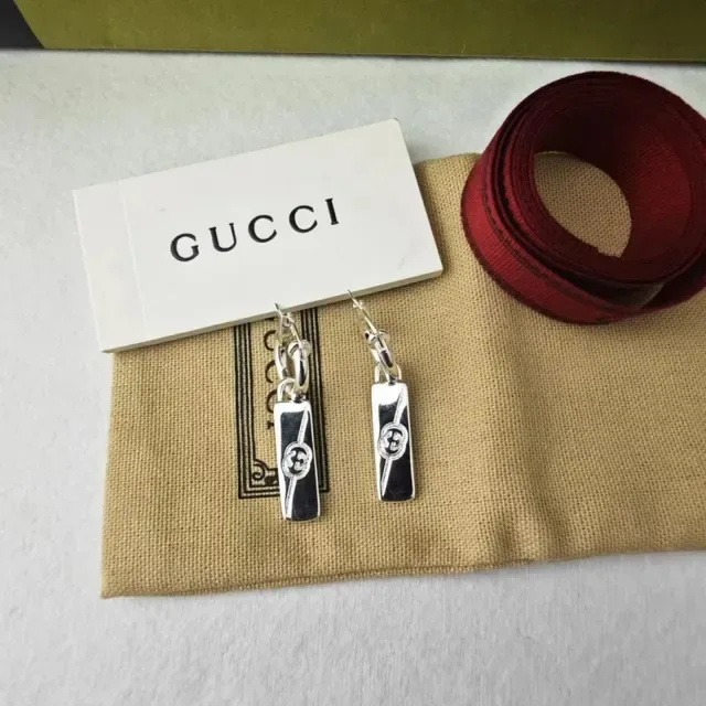 Silver Red Hoop Rectangular Pendant Earrings 5
