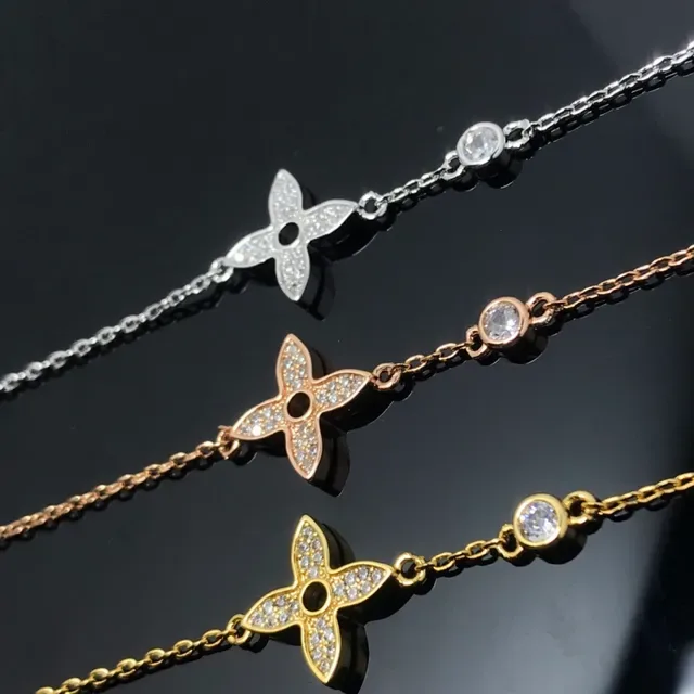 Silver Rose Gold Yellow Gold Floral Pavé Bracelets 5
