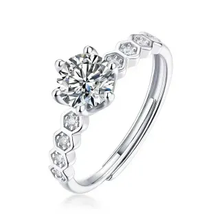 Silver Solitaire Center Stone Hexagonal Side Settings Ring