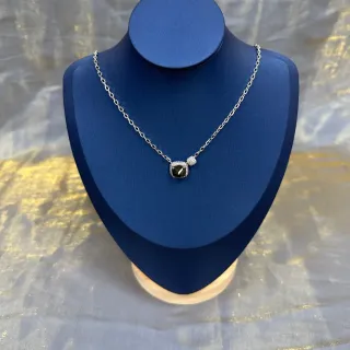 Silver-Tone Cushion-Cut Green Gemstone Halo Pendant Necklace