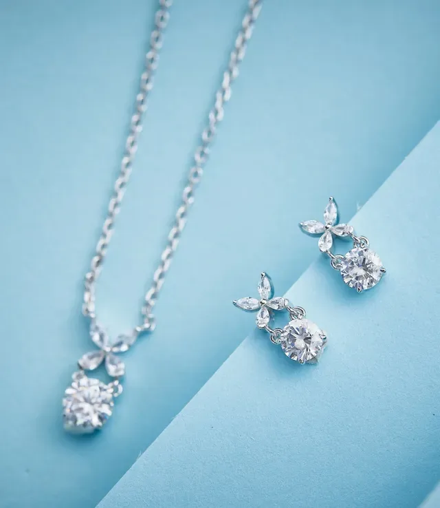 Silver-Tone Floral Crystal Pendant Necklace 4