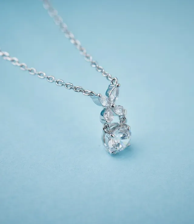 Silver-Tone Floral Crystal Pendant Necklace 6