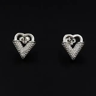 Silver-Tone Heart and V Crystal Pavé Stud Earrings