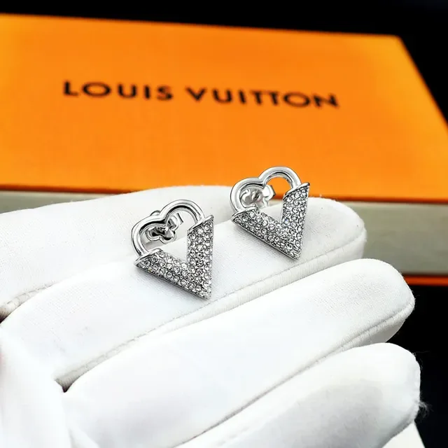 Silver-Tone Heart and V Crystal Pavé Stud Earrings 2