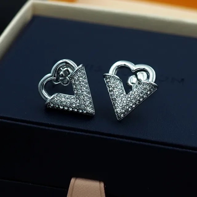Silver-Tone Heart and V Crystal Pavé Stud Earrings 3