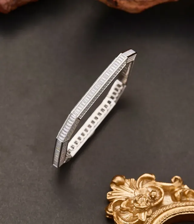 Silver-Tone Octagonal Baguette and Pavé Stone Bracelet 1