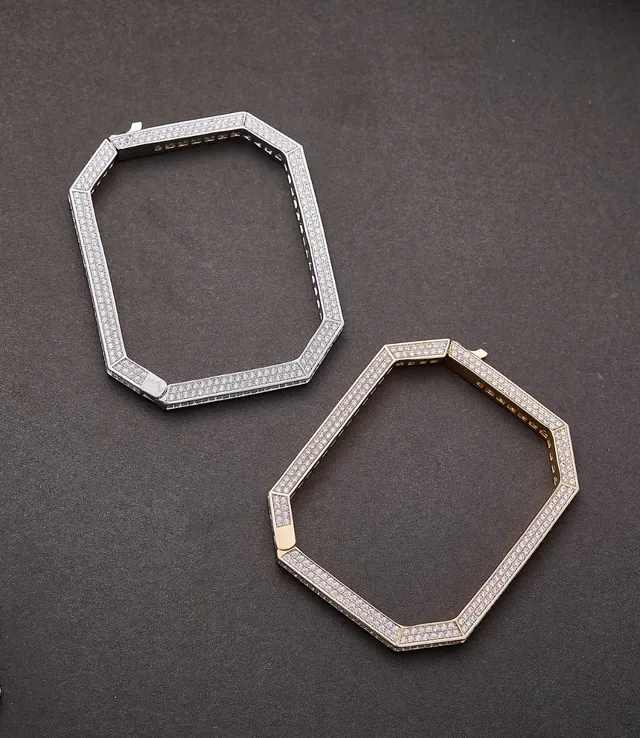 Silver-Tone Octagonal Baguette and Pavé Stone Bracelet 2