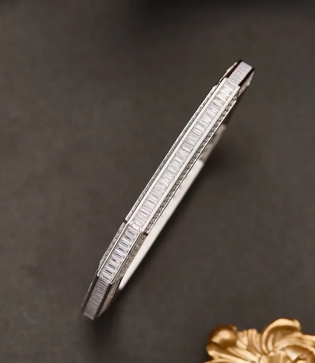 Silver-Tone Octagonal Baguette and Pavé Stone Bracelet 5
