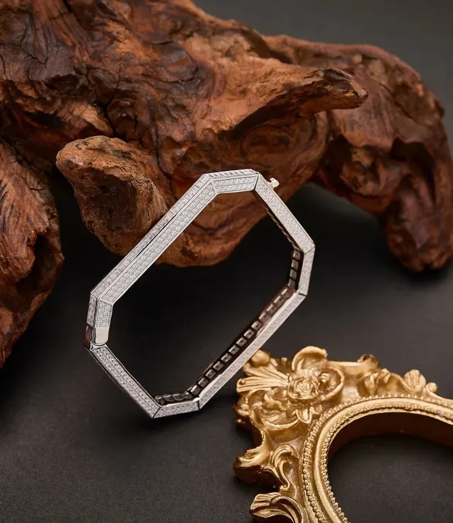 Silver-Tone Octagonal Baguette and Pavé Stone Bracelet 7