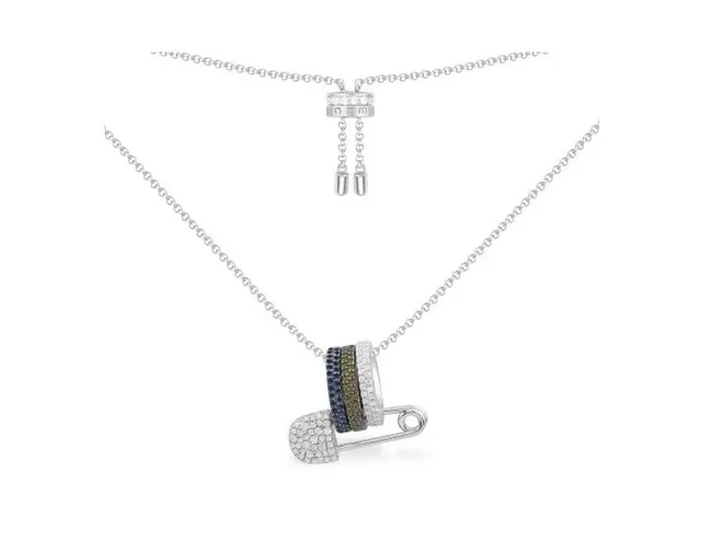 Silver-Tone Pavé Black and White Scroll Pendant Necklace 2