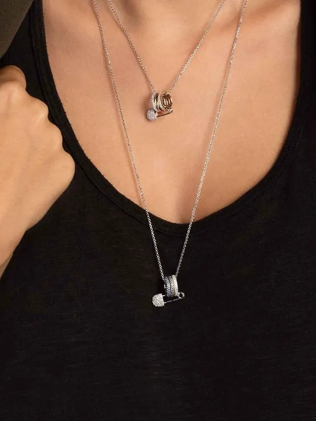 Silver-Tone Pavé Black and White Scroll Pendant Necklace 3