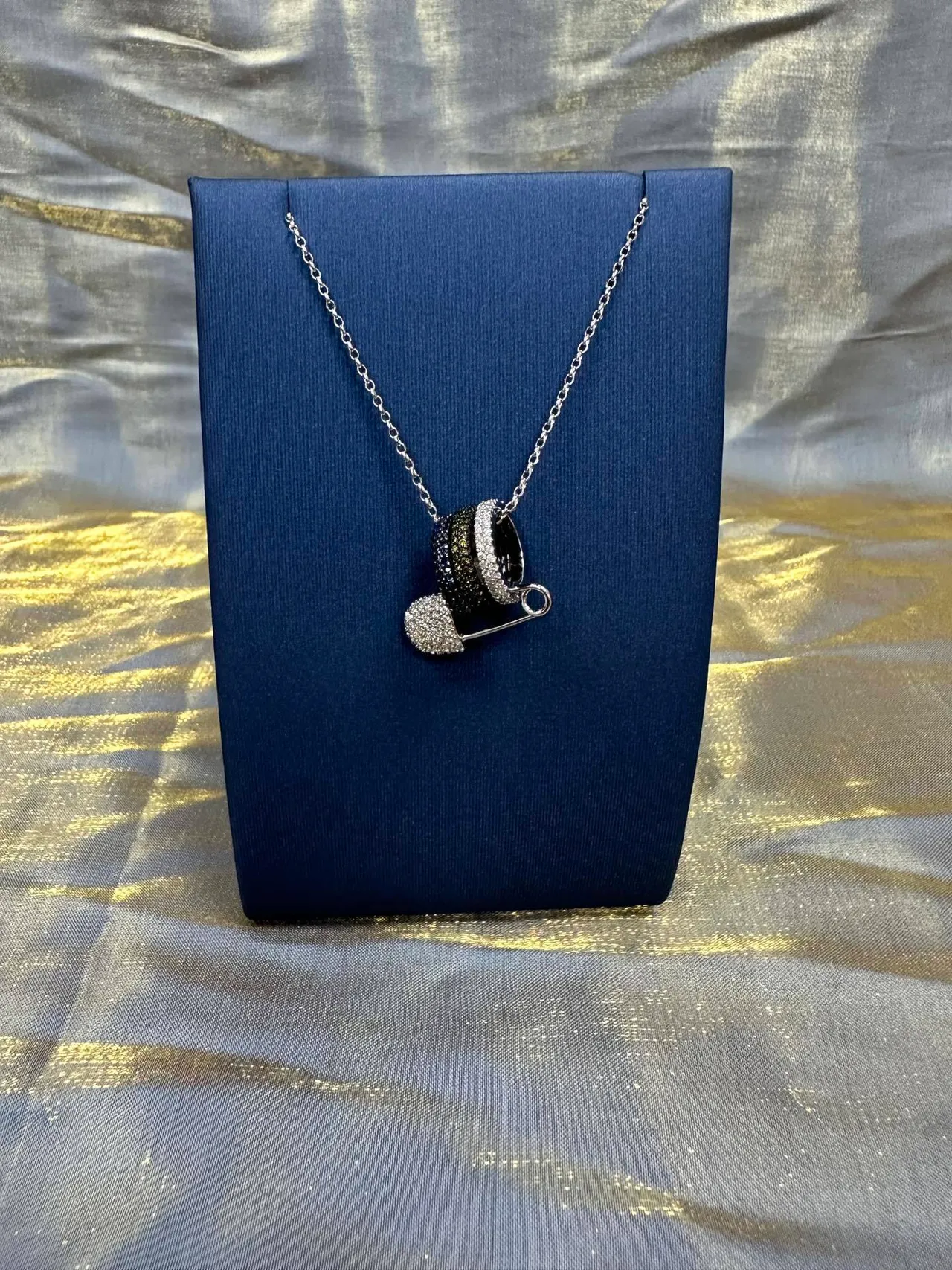 Silver-Tone Pavé Black and White Scroll Pendant Necklace 7