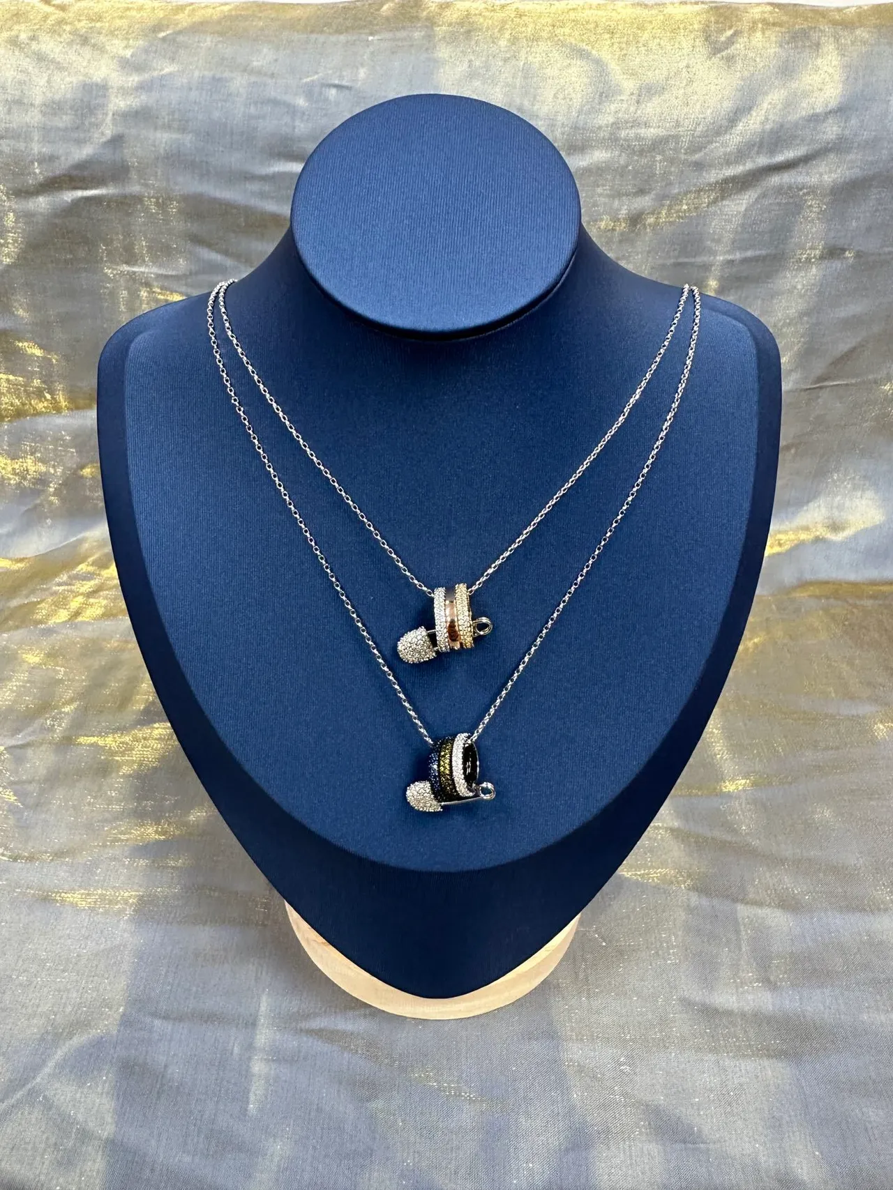 Silver-Tone Pavé Black and White Scroll Pendant Necklace 9