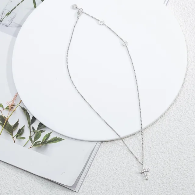 Silver-Tone Pavé Cross Pendant Necklace 2