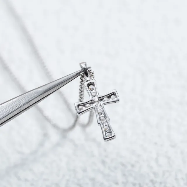 Silver-Tone Pavé Cross Pendant Necklace 4