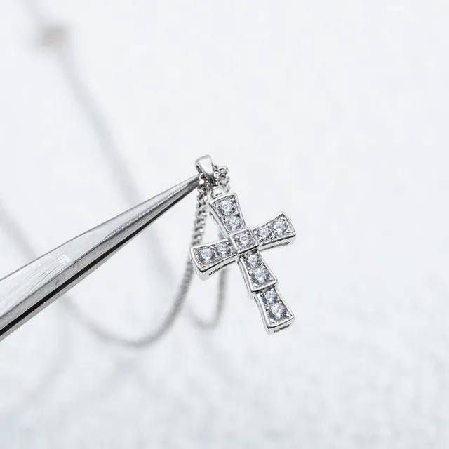 Silver-Tone Pavé Cross Pendant Necklace 5