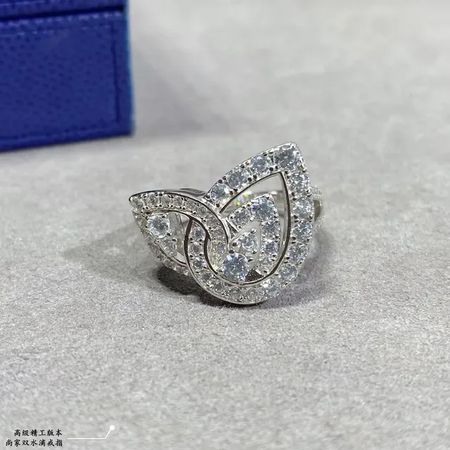 Silver-Tone Pavé Leaf Motif Openwork Ring 7