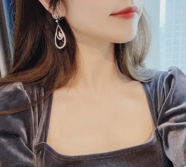 Silver-Tone Pavé Teardrop Bird Motif Dangling Earrings 8