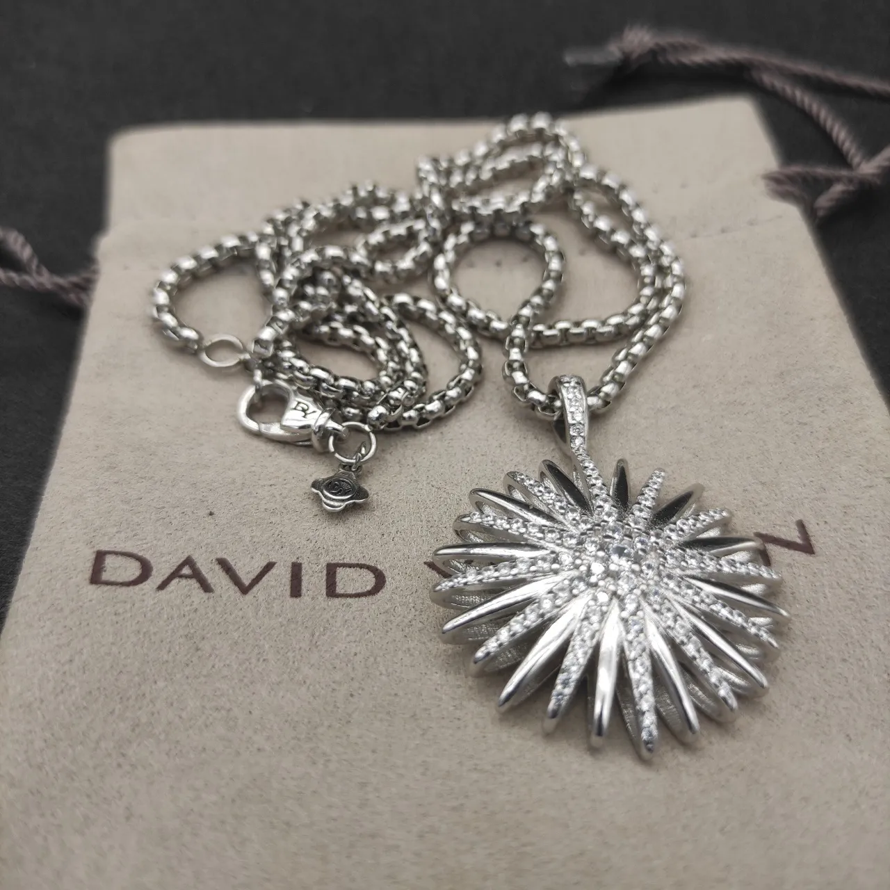 Silver-Tone Spiky Starburst Pavé Pendant Necklace 3