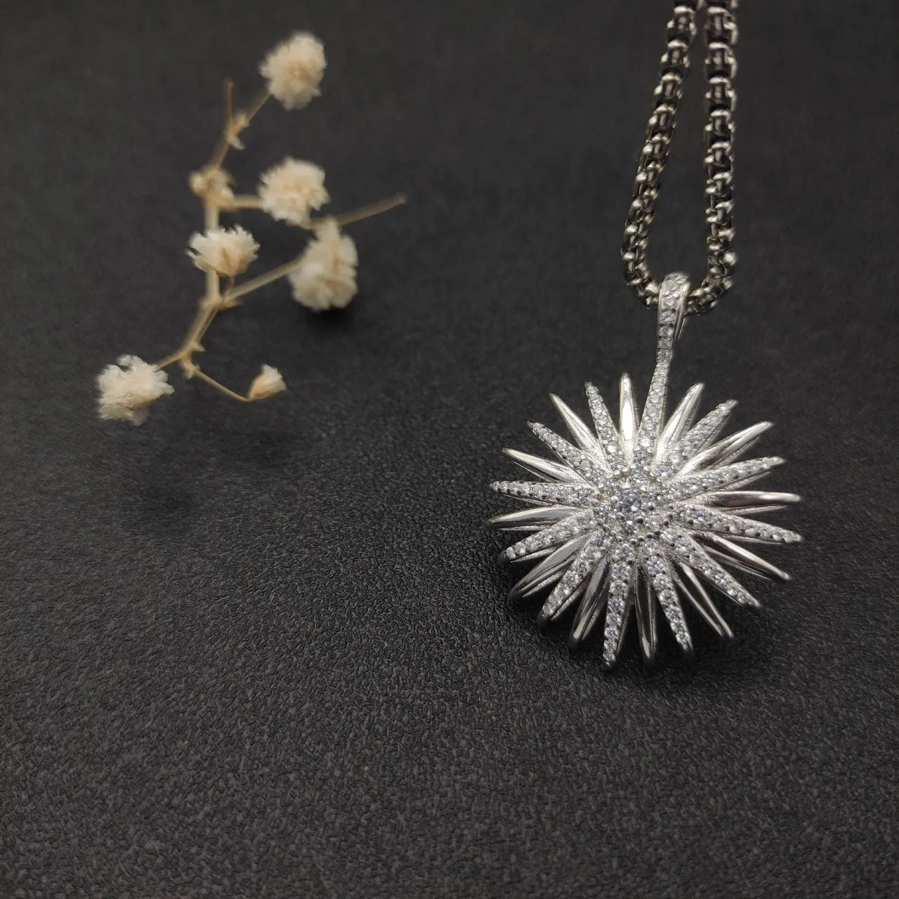 Silver-Tone Spiky Starburst Pavé Pendant Necklace 5