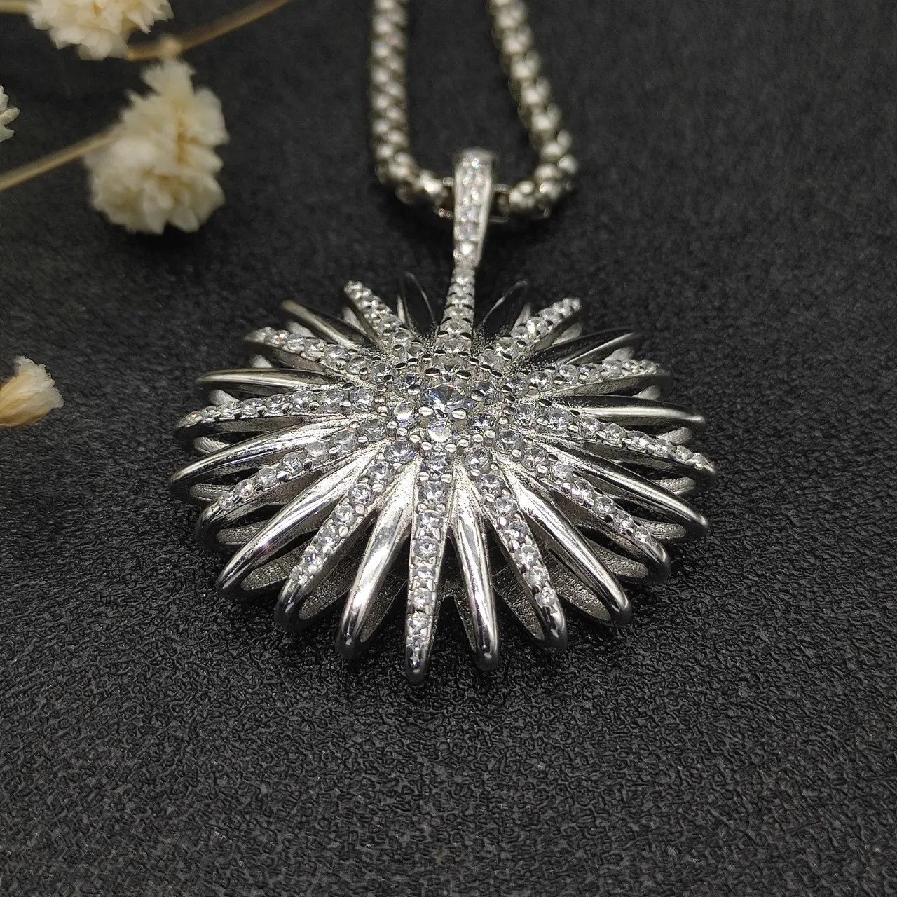 Silver-Tone Spiky Starburst Pavé Pendant Necklace 6