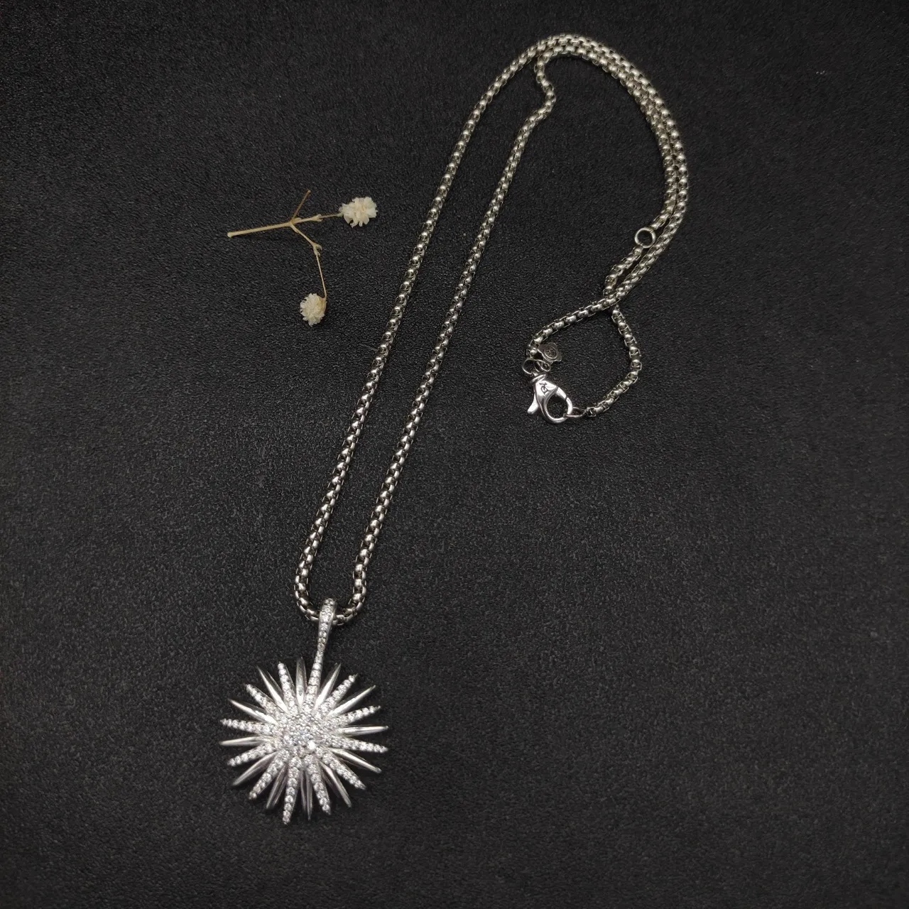 Silver-Tone Spiky Starburst Pavé Pendant Necklace 7