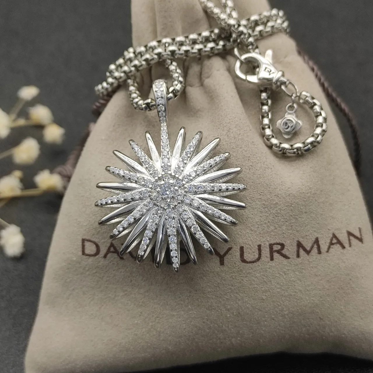 Silver-Tone Spiky Starburst Pavé Pendant Necklace 9