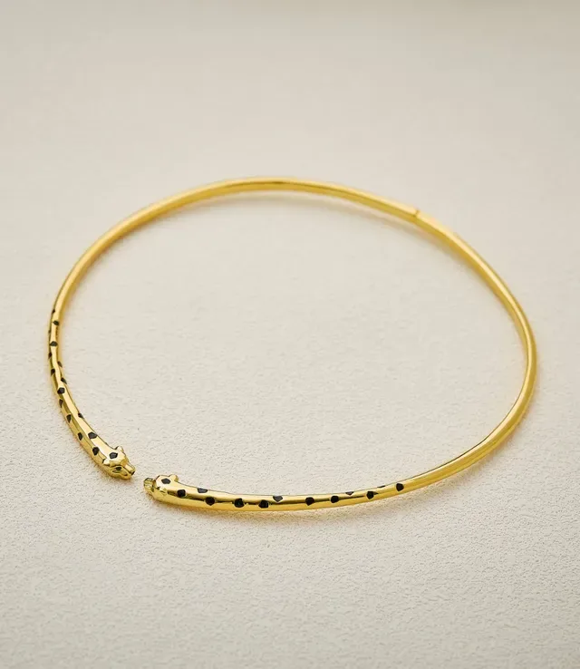 Silver-Toned Spotted Enamel Animal-Head Open Bangle Bracelet 3
