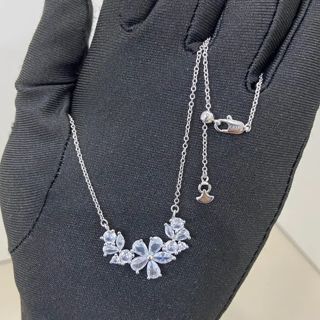 Silver Transparent Floral Motif Crystal Pavé Necklace 4