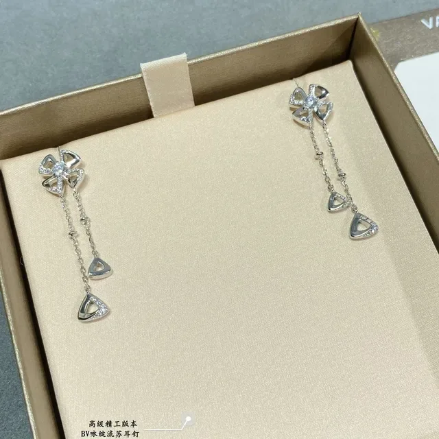 Silver Transparent Floral Stud Dangling Chain Earrings 2