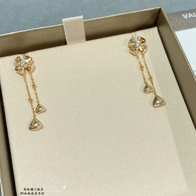 Silver Transparent Floral Stud Dangling Chain Earrings 3