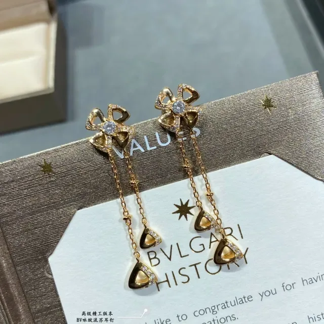 Silver Transparent Floral Stud Dangling Chain Earrings 5