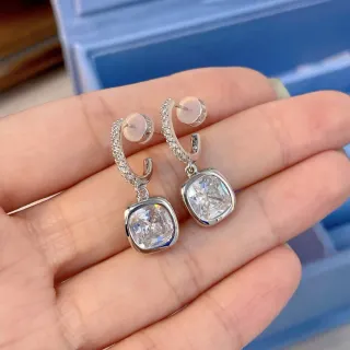 Silver Transparent Huggie Hoop Pavé-Set Earrings